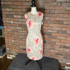 Calvin Klein Coral and Cream Floral Midi Dress
